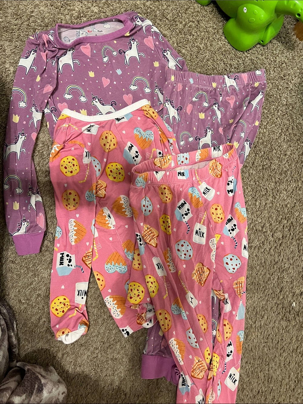 Two pairs of girls PatPat Pink & Lavender Unicorn and Treats Pajama Set
